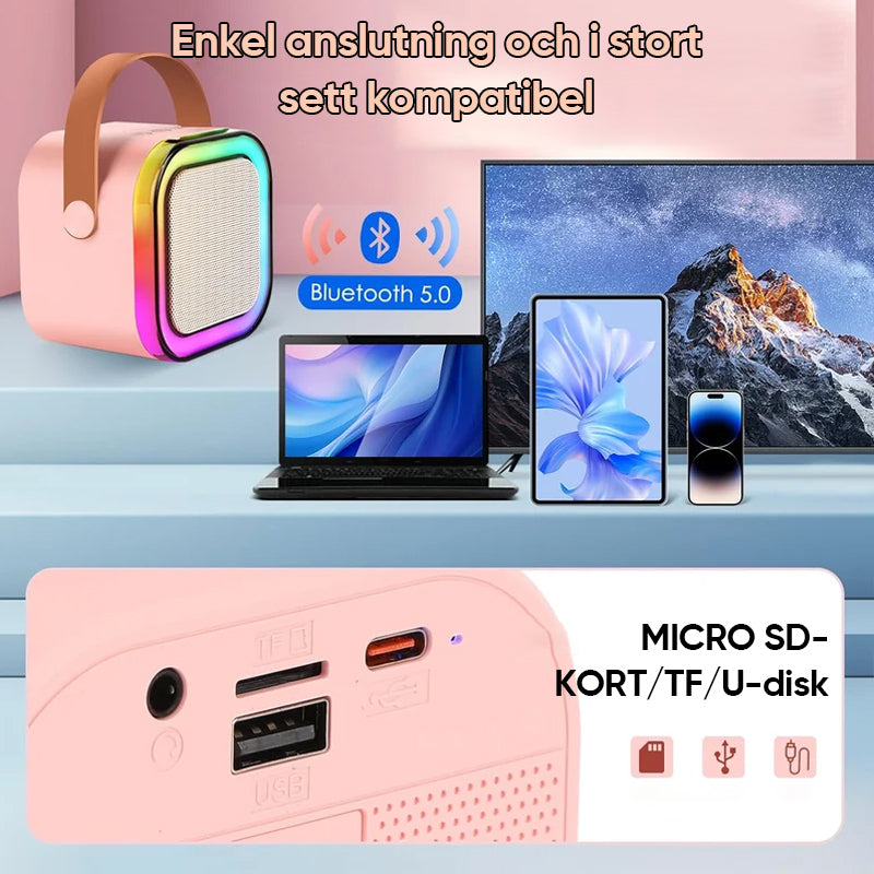 Mini karaokemaskin med trådlösa mikrofoner